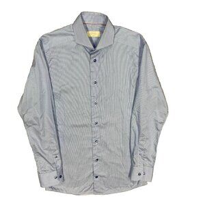 ETON Slim Dress Shirt Striped Blue Long Sleeve Cotton 38 15 Small